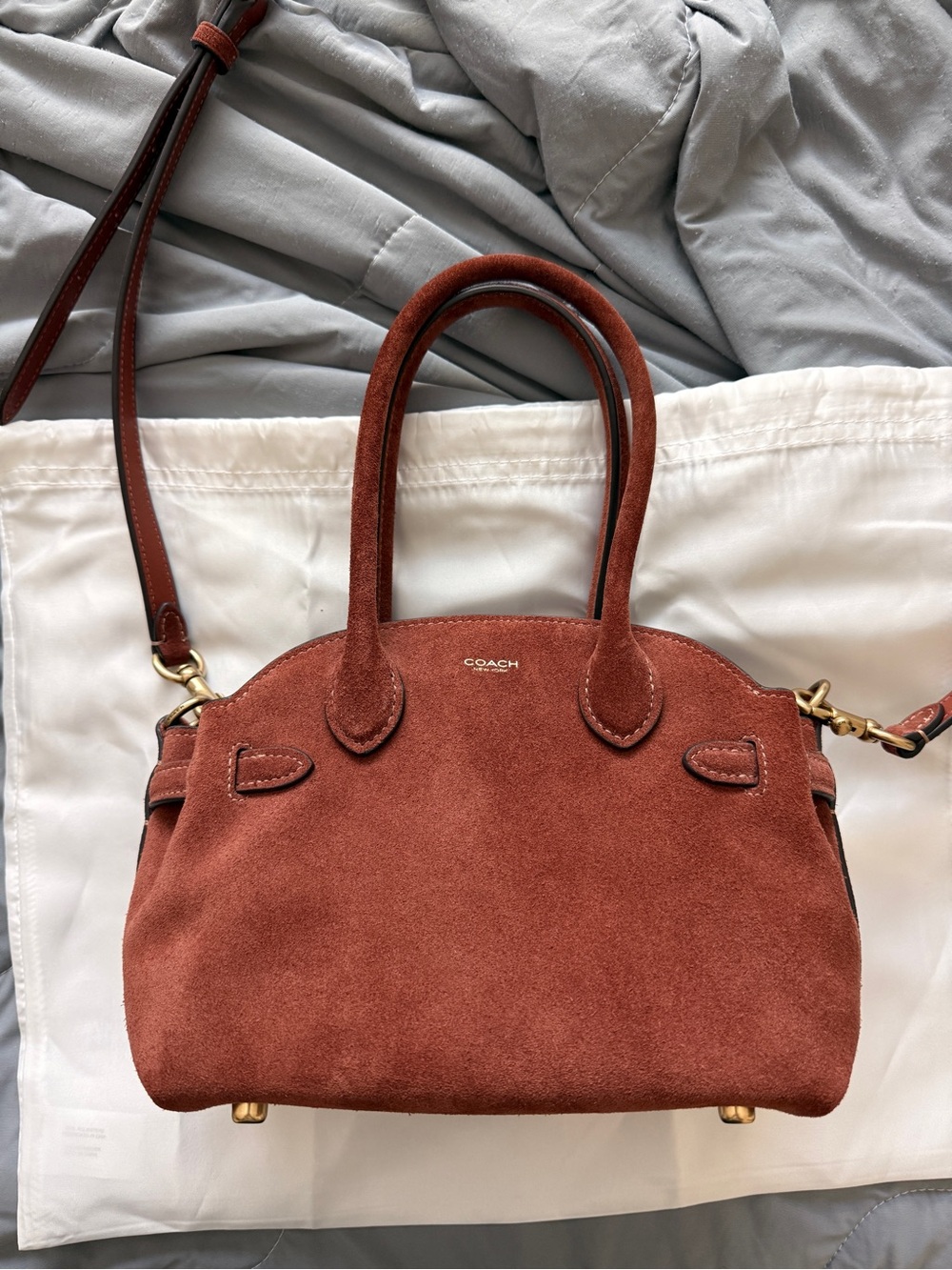 Coach Clay (Rust) Mini Empire Suede Satchel with Removable Strap